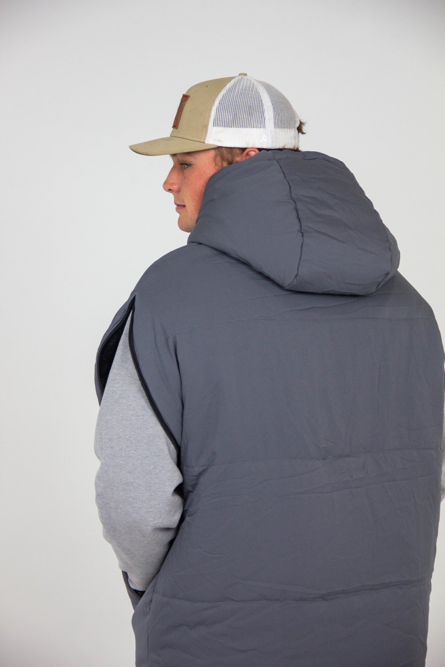 Unisex wearable sleeping bag perfect for cold weather activities with oversized hood for extra warmth