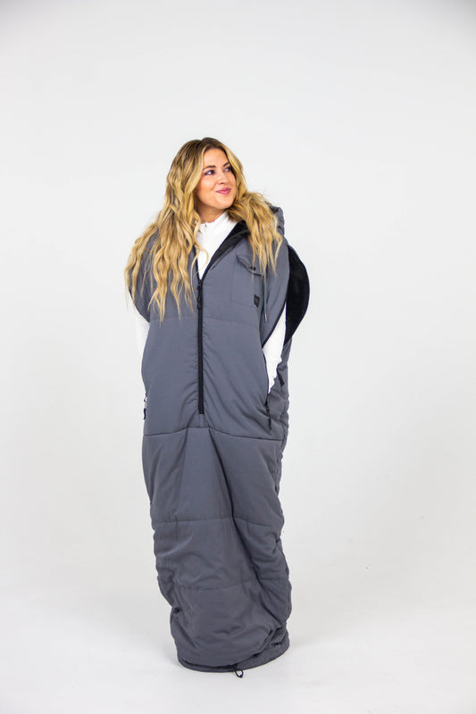 Sports mom wearable sleeping bag grey color full length for cold weather
